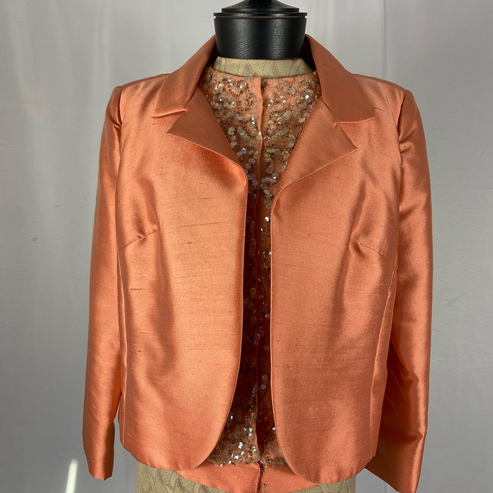 Vintage 1960’s Size Medium Salmon Color Blazer Jacket and Beaded Top